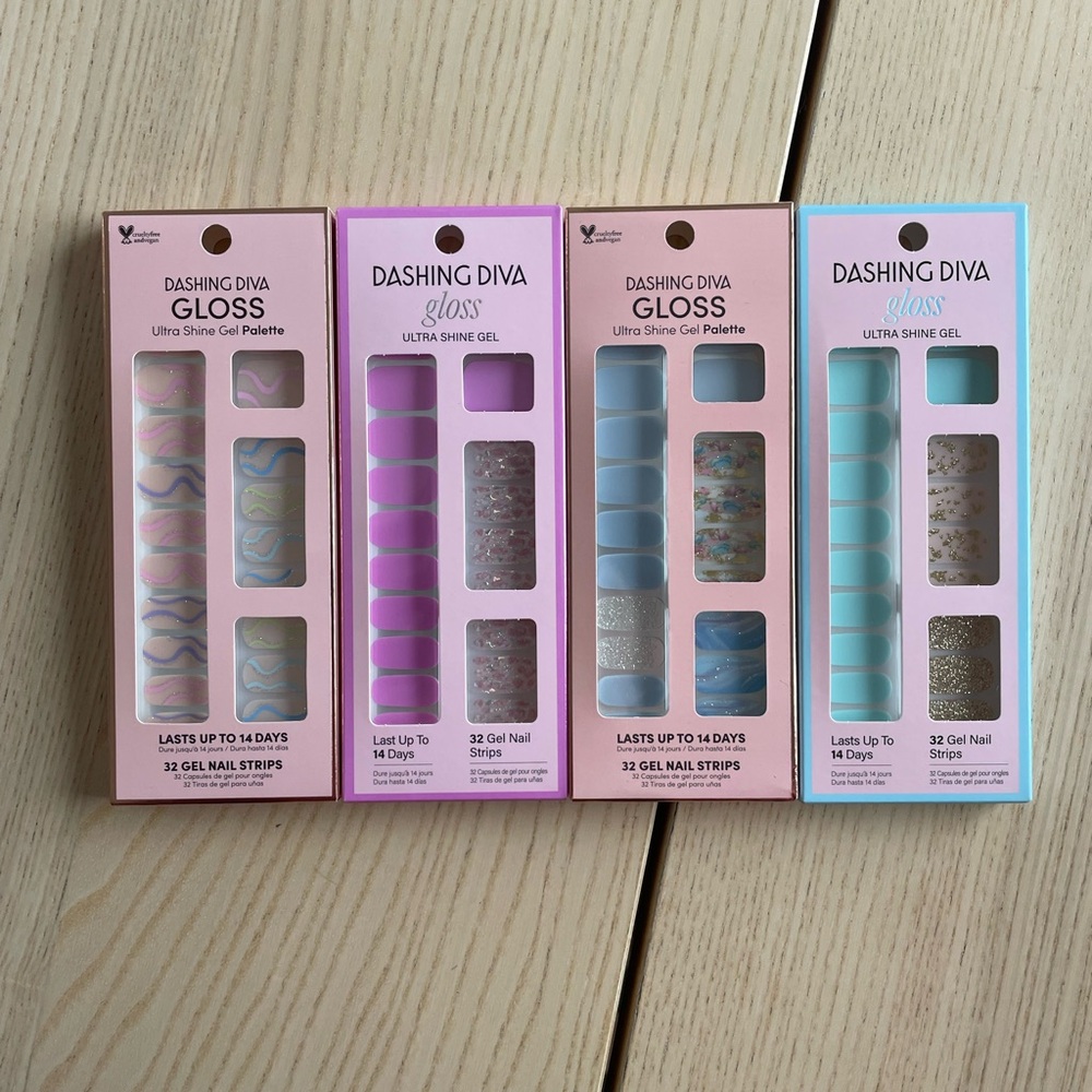 Dashing Diva Gloss Gel Nail Strip Set in Pastel Blues & Pinks 4 packs included